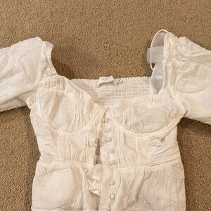 Astr White Textured Puff Sleeve Blouse